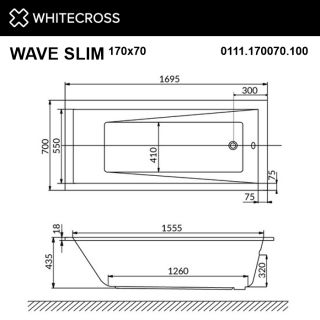 Гидромассажная ванна WHITECROSS Wave Slim 0111.170070.100.SMARTNANO.CR 170x70 см Smart Nano хром