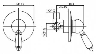 Встраиваемый однорычажный смеситель для душа, хром Cezares ELITE-DIM-01-Bi