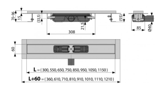 Душевой лоток AlcaPlast Low с порогами для перфорированной решетки 30см хром APZ101-300