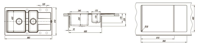 Кухонная мойка Florentina Комби 860К грей