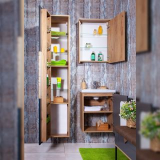 Зеркальный шкаф с подсветкой Бриклаер Форест 4627125414701 50 см дуб золотой/антрацит