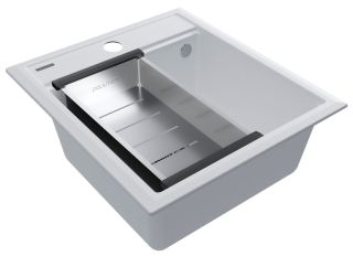 Комплект Paulmark: мойка Stepia 45 и коландер Advance PM114651-WH+A375-BS белый/брашированная нержавеющая сталь