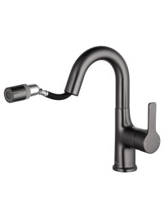 Смеситель для раковины Wonzon & Woghand WW-FE01L212-BGG с выдвижным изливом тёмный графит