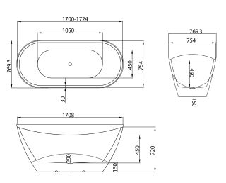 Акриловая ванна Grossman Galaxy GR-2104 170x75см белый глянцевый