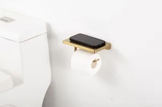 Держатель для туалетной бумаги Gappo G30803-3 с полочкой золотой сатин