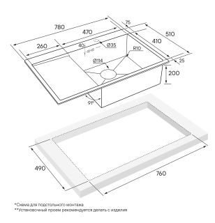 Мойка кухонная Paulmark Kroner PM217851-GMR правая воронёная сталь