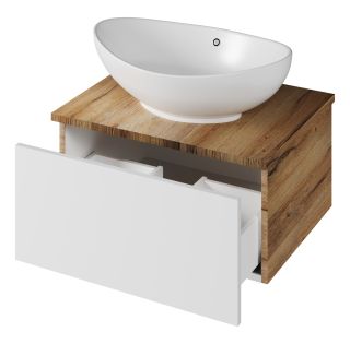 Подвесная тумба под раковину Misty Ива 60см белый/дуб Вотан