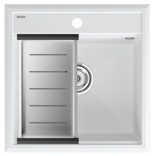 Комплект Paulmark: мойка Stepia 50 и коландер Advance PM115051-WH+A375-BS белый/брашированная нержавеющая сталь