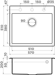 Мойка кухонная Omoikiri Tedori 57-BL чёрный