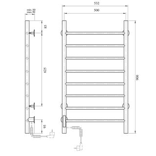 Полотенцесушитель электрический Domoterm Аврора DMT 109-8 50x90 EKT L хром