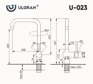 Смеситель для кухни Ulgran Classic U-023-307 с высоким поворотным изливом терракот