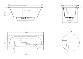 Ванна из искусственного камня Salini Ornella Axis Kit S-Stone 104723M 170x70см белый матовый
