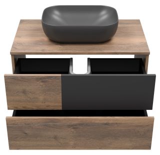 Подвесная тумба под раковину Misty Коломбо 80см дуб Галифакс/антрацит