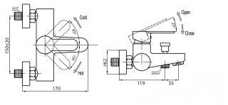 Смеситель для ванны и душа, хром/белый Cezares LACONICO-C-VD-BLC