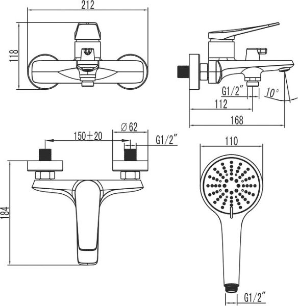 Смеситель для ванны с душем Lemark Bronx LM3714GM графит