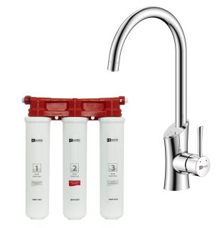 Смеситель для кухни Lemark LM3072C085 в комплекте с фильтром Basic для очистки воды от хлора и вредных примесей сталь