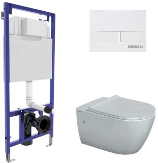 Комплект Berges 4в1 043266: инсталляция NOVUM525 кнопка L1 белая унитаз Mascon Rimless сиденье Toma Slim SO