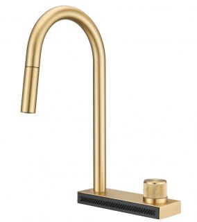 Смеситель для кухни Milacio Ultra MCU.556.GD с вытяжной лейкой и каскадным душем брашированное золото