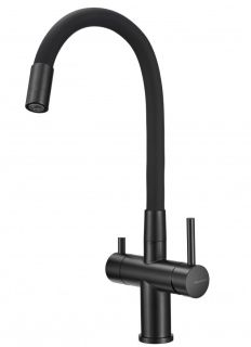 Смеситель для кухни Milacio Ultra MCU.560.TBB под фильтр с краном для питьевой воды и гибким изливом Total Black
