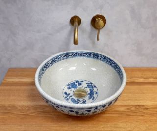 Раковина чаша Bronze de Luxe Melody 2241, белый/синий