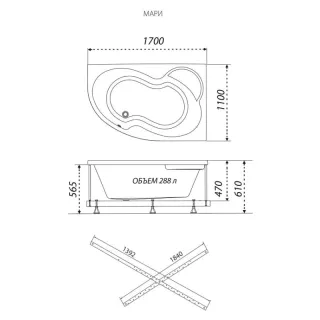 Акриловая ванна Triton Мари Щ0000046666 левая 170x110 см на Х-каркасе белый