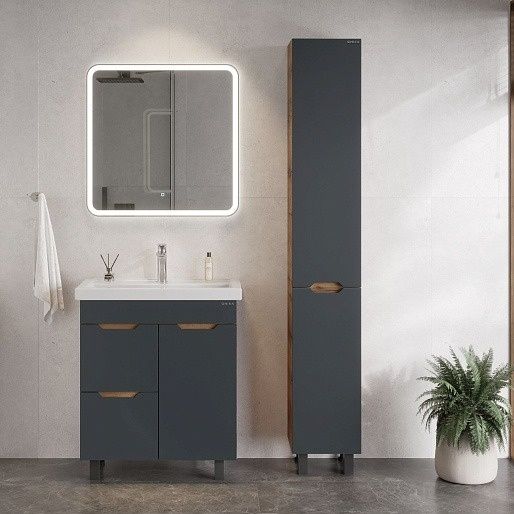 Тумба под раковину напольная Onika Айленд 107069 с корзиной 70 см графит/дуб крафт золотой