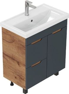 Тумба под раковину напольная Onika Айленд 107069 с корзиной 70 см графит/дуб крафт золотой