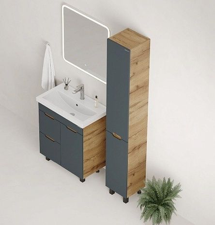 Тумба под раковину напольная Onika Айленд 107069 с корзиной 70 см графит/дуб крафт золотой