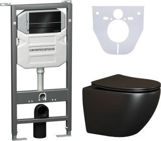 Комплект с инсталляцией Ceramica Nova CN4002MB_1002B_1000 унитаз Metropol CN4002MB крышка-сиденье с микролифтом и инсталляция Envision CN1002B с чёрной матовой кнопкой смыва Flat