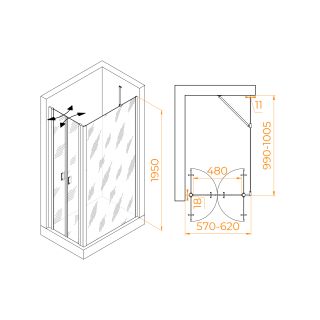 Душевой уголок RGW PA-144B (PA-104B+Z-050-2B+O-204B) 060814460-14 60x100см чёрный