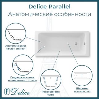 Ванна чугунная Delice Parallel DLR220502RB-AS 170х80 с черными матовыми ручками