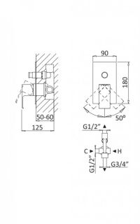 Встраиваемый однорычажный смеситель для душа с переключателем, белый матовый Cezares PORTA-VDIM-BIO