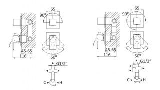 Встраиваемый однорычажный смеситель для душа с поворотным переключателем на 3 выхода, хром Cezares PORTA-VDIM3-M-01