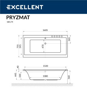 Ванна акриловая EXCELLENT Pryzmat 160x75