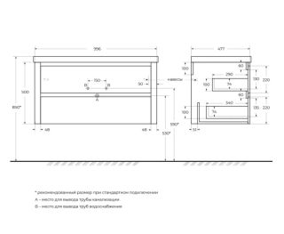 База под раковину Cezares подвесная с двумя выкатными ящиками, Дуб карамельный, 996x478x500, RELAX-1000-2C-SO-RC-P