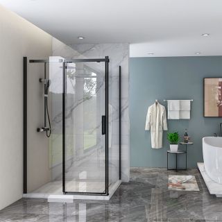 Душевой уголок Veconi Rovigo RV-070B, 1400х900х1950, черный, стекло прозрачное