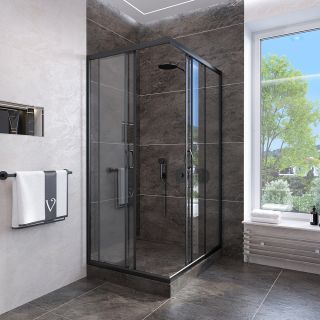 Душевой уголок Veconi Rovigo RV-113B, 800x800x1850, черный, стекло прозрачное