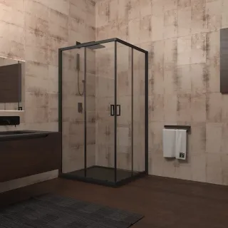 Душевой уголок Veconi Rovigo RV-13, 900x900x1950, черный, стекло прозрачное