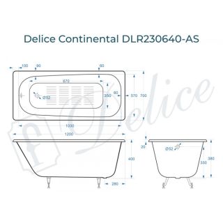 Ванна чугунная Delice Continental DLR230640-AS 120х70 с антискользящим покрытием