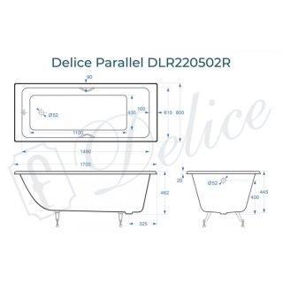 Ванна чугунная Delice Parallel DLR220502RB 170х80 с черными матовыми ручками