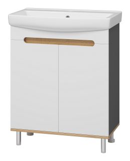 Напольная тумба под раковину Misty Сканди 70см белый/дуб крафт золотой/антрацит