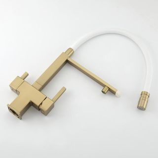 Смеситель для кухни Gappo G4395-53 с подключением фильтра питьевой воды и гибким изливом золото/белый