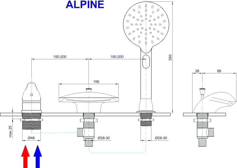 Смеситель на борт ванны Royal Bath Alpine хром RB2102
