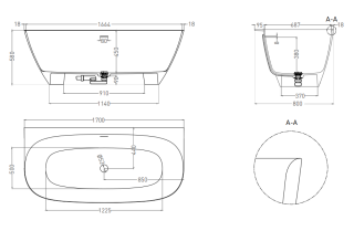 Ванна из искусственного камня Salini Sofia Wall S-Stone 102522M 170x80см белый матовый