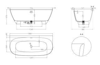 Ванна из искусственного камня Salini Sofia Wall S-Sense 102513GRF 180x85см RAL полностью