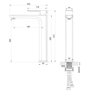 Смеситель для раковины Wonzon & Woghand Edge WW-88239003-MB чёрный матовый