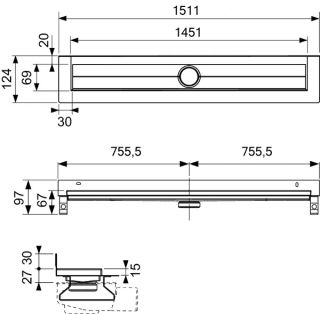 TECE Дренажный канал для пристенного монтажа 601501 Seal System 100 cм