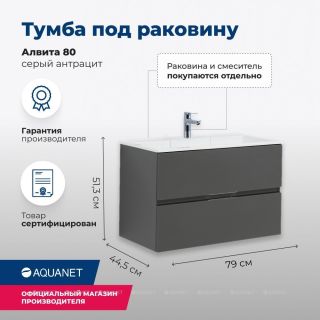 Тумба под раковину Aquanet Алвита 215120 80 см серый антрацит