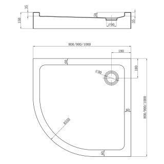 Душевой поддон Veconi Tezeo Acrylic TZ-51, 1000x1000x150, акрил, белый