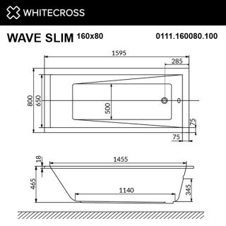 Гидромассажная ванна WHITECROSS Wave Slim 0111.160080.100.LINENANO.GL 160x80 см Line Nano золото
